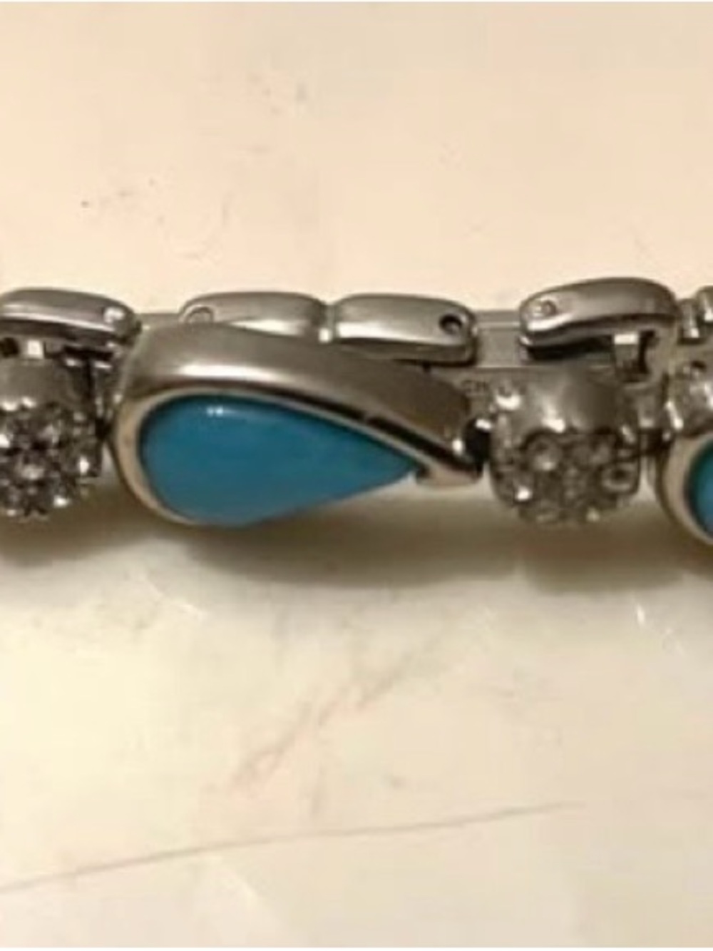 Turquoise Teardrop Silver Bracelet with Sparkling Accents